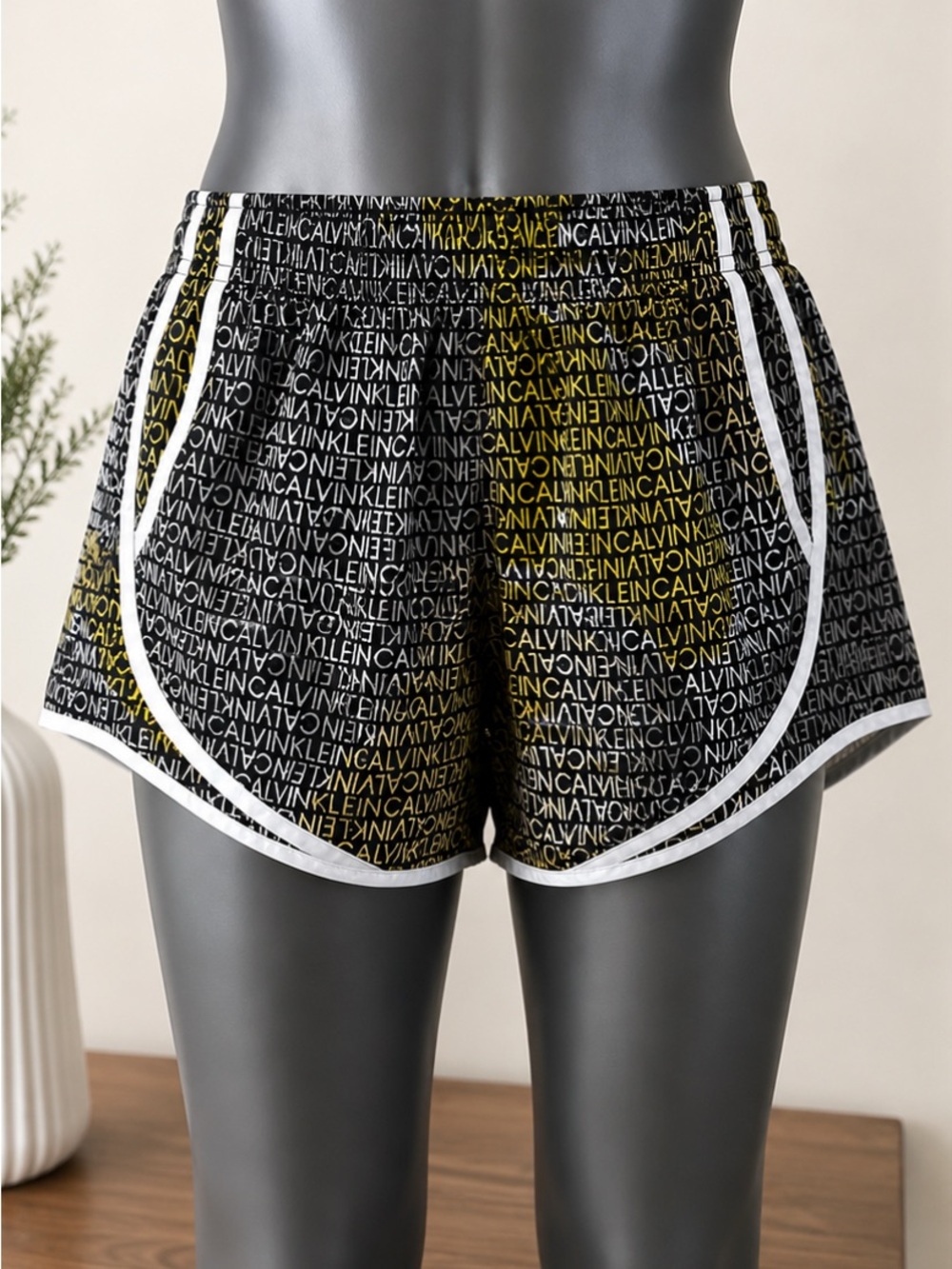 Calvin Klein Performance Black and White Logo-Print Athletic Shorts